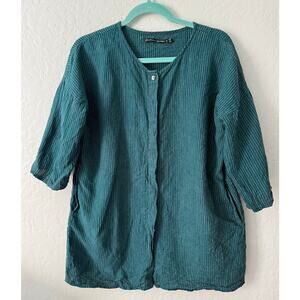 Gudrun Sjoden Green Linen Tunic Size Medium